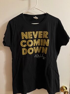 Black Keith Urban Tee with Gold "NEVER COMIN DOWN" Print